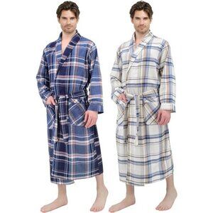Mens 2 Pack Long Sleep -Sauna Robe / 100% Cotton Flannel Brush